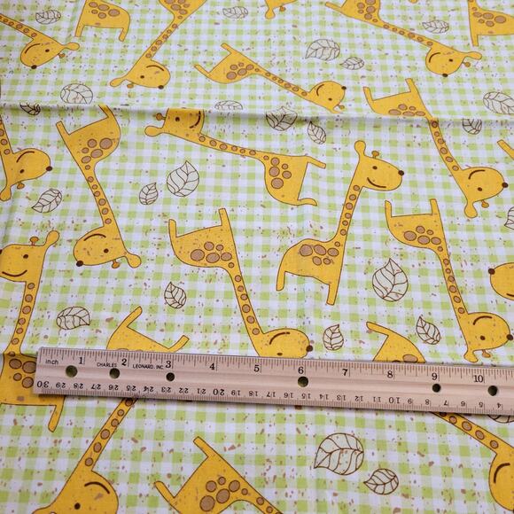 Cotton Fabric Yellow Giraffes Green Gingham 18"x44" JoAnn Baby Nursery - Picture 3 of 8